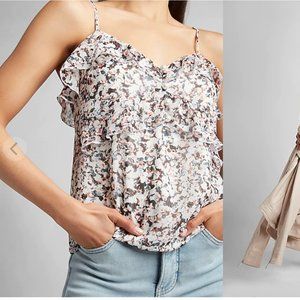 Printed ruffle sleeveless top